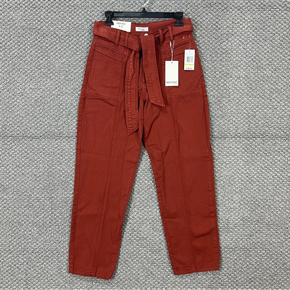 Kensie Jeans High Rise Women's Size 4/27 Straight Leg Belted Rust Orange NEW